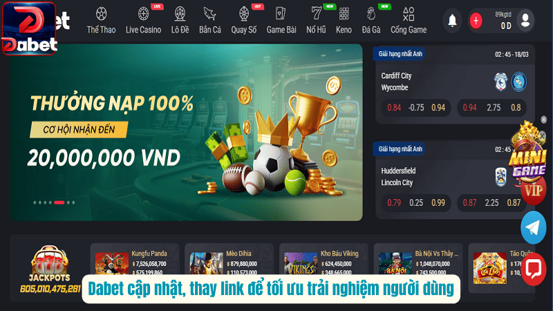 Dabet cập nhật, thay link để tối ưu trải nghiệm người dùng